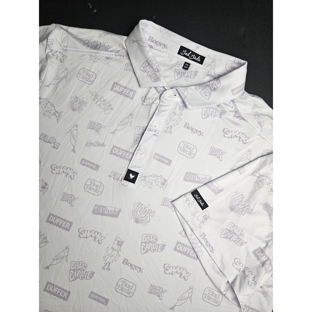 Bad‎ Birdie Men's Duffer Delight Short Sleeve Golf Polo Shirt White 2XL
